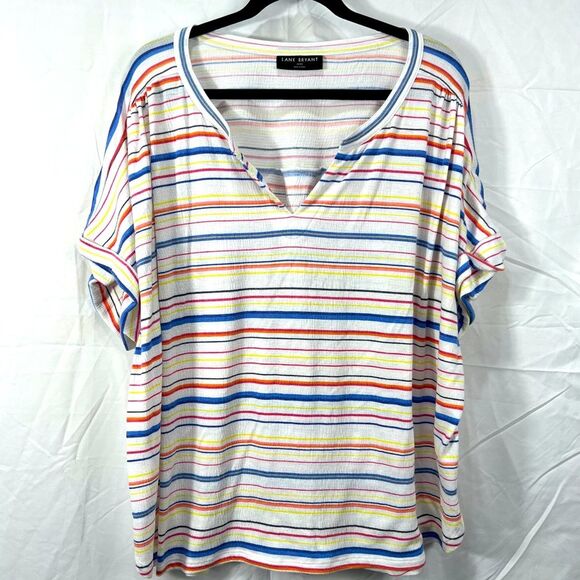 Lane Bryant Relaxed Cap Sleeve Notch Neck Textured Top 0133 - Picture 1 of 9